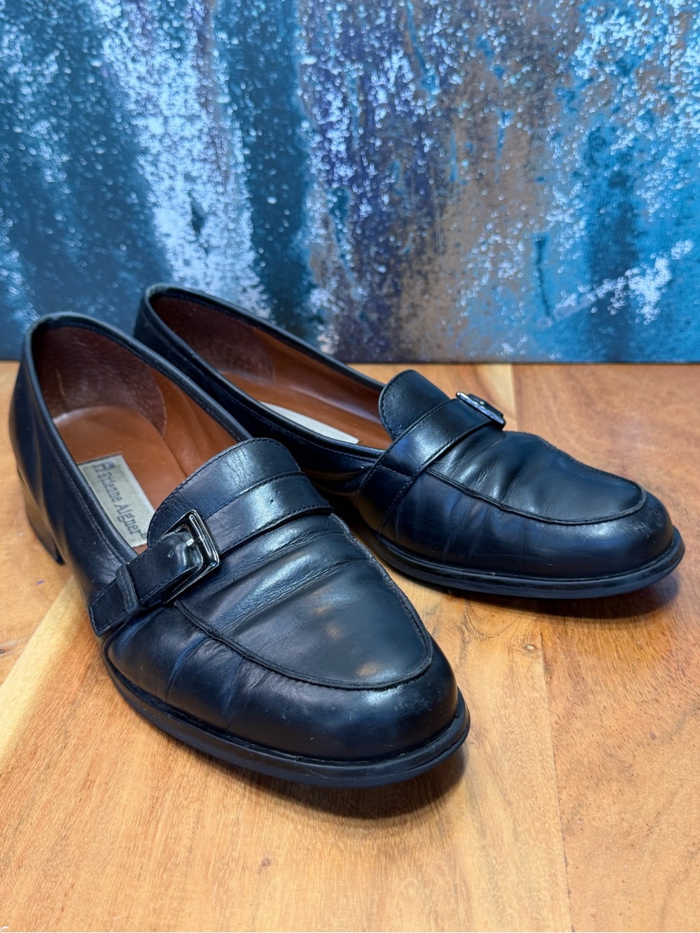Etienne Aigner 1990’s Vintage Classic Black Leather Buckle Loafers 7.5M